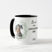Eukalyptus-Kranz-Dachshund-Hund-Monogramm Tasse (Vorderseite Links)