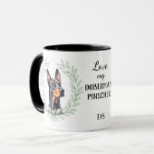 Eukalyptus-Kranz Dobermann Pinscher Hund Monogramm Tasse (Vorderseite Links)