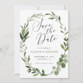 Eukalyptus-Kranz-Grünpflanzen Save the Date Einladung (Vorderseite)