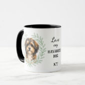 Eukalyptus-Kranz Havanese-Hund Monogramm Tasse (Vorderseite Links)