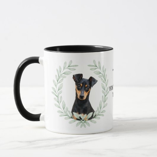 Eukalyptus-Kranz Manchester Terrier Monogramm Tasse (Links)