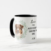 Eukalyptus-Kranz Roter Merle Aussie Monogramm Tasse (Vorderseite Links)