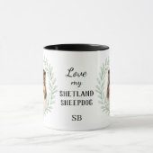 Eukalyptus-Kranz Shetland Sheepdog Monogramm Tasse (Zentrum)