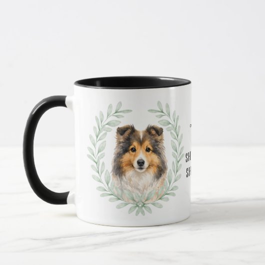 Eukalyptus-Kranz Shetland Sheepdog Monogramm Tasse (Links)