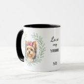 Eukalyptus-Kranz Yorkshire Terrier Hund Monogramm Tasse (Vorderseite Links)