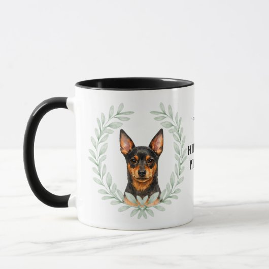 Eukalyptus-Kranz-Zwergpinscher-Monogramm Tasse (Links)