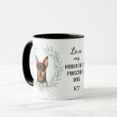 Eukalyptus-Kranz-Zwergpinscher-Monogramm Tasse (Vorderseite Links)