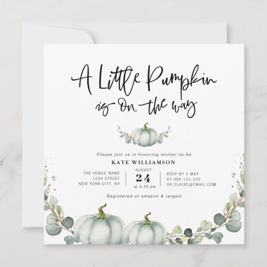 Eukalyptus-Kürbis Einladung (Vorderseite)