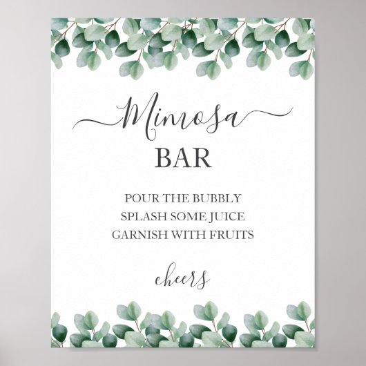 Eukalyptus l Greenery Wedding Mimosa Sign Poster (Vorne)