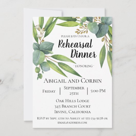 Eukalyptus-Laub-Proben-Abendessen-Einladung Einladung (Vorderseite)
