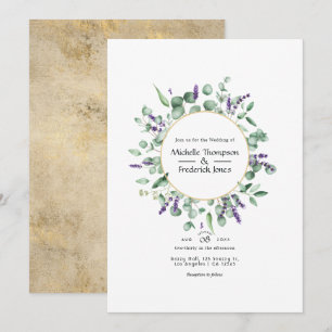 Eukalyptus-Lavendel-Geometrie-Goldene Hochzeit Einladung