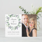 Eukalyptus-Lavendel-Grün-Hochzeit Save The Date (Stehend Vorderseite)