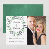 Eukalyptus-Lavendel-Grün-Hochzeit Save The Date (Vorne/Hinten)