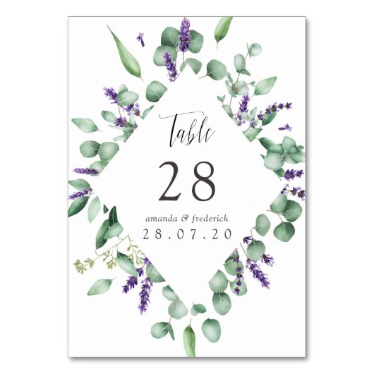 Eukalyptus & Lavendel Grüne Hochzeit Tischnummer (Rückseite)