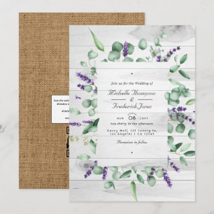 Eukalyptus-Lavendel-Rustikal-QR-Code-RSVP-Hochzeit Einladung
