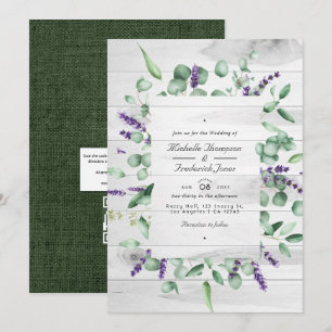 Eukalyptus-Lavendel-Rustikale-Land-Hochzeit QR-Cod Einladung