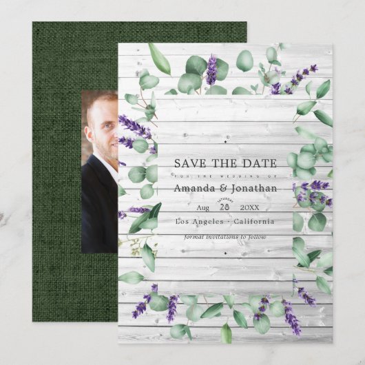 Eukalyptus-Lavendel-Rustikale-Scheunen-Hochzeit Save The Date (Vorne/Hinten)