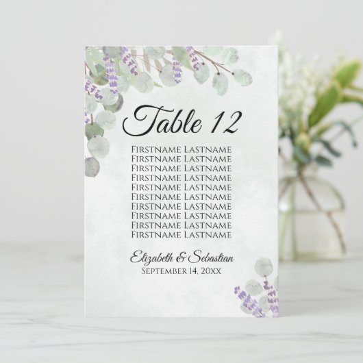 Eukalyptus & Lavender 10 Name Table Card Groß (Stehend Vorderseite)