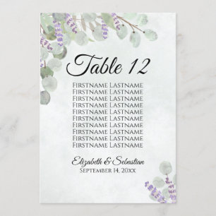 Eukalyptus & Lavender 10 Name Table Card Groß