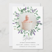 Eukalyptus Lavender Birth Announcement Foto-Karte Ankündigung (Vorderseite)