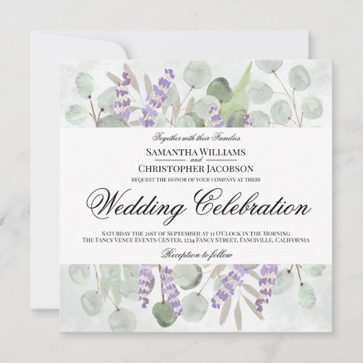 Eukalyptus & Lavender Boho Chic Wedding Einladung (Vorderseite)