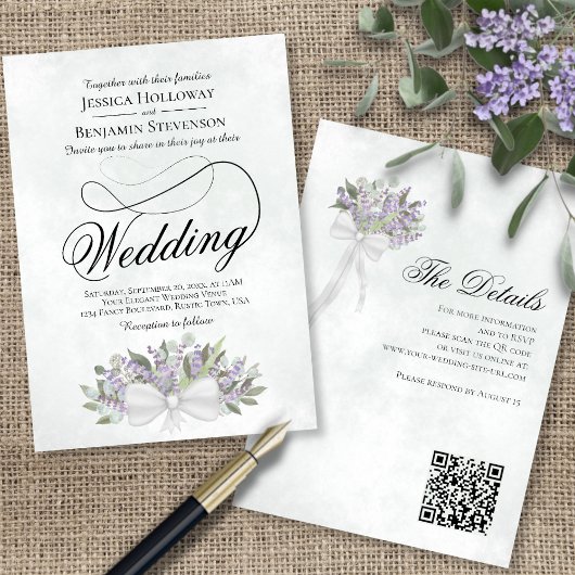 Eukalyptus & Lavender Bouquet QR Code Wedding Einladung