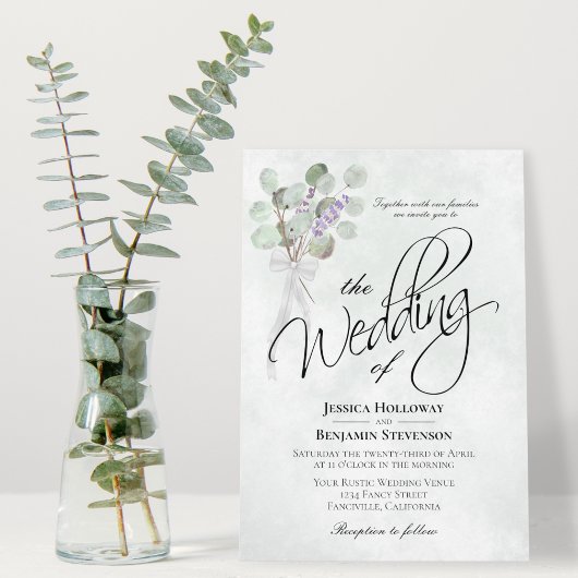 Eukalyptus & Lavender Bouquet Rustic Boho Wedding Einladung