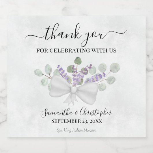 Eukalyptus & Lavender Bouquet Wedding Vielen Dank Schaumweinetikett (Einzelnes Label)