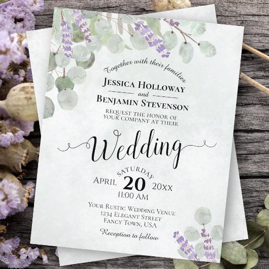 Eukalyptus & Lavender BUDGET Hochzeit Einladung
