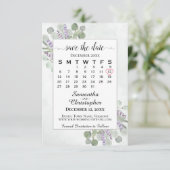 Eukalyptus lavender Calendar White Wedding Save The Date (Stehend Vorderseite)