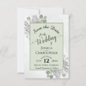 Eukalyptus & Lavender Calligraphy Green Wedding Save The Date (Vorderseite)