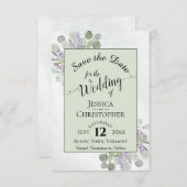 Eukalyptus & Lavender Calligraphy Green Wedding Save The Date (Vorne/Hinten)