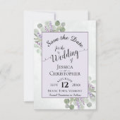 Eukalyptus & Lavender Calligraphy Lila Wedding Save The Date (Vorderseite)