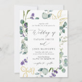 Eukalyptus Lavender Calligraphy Wedding Einladung (Vorderseite)
