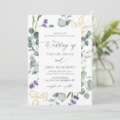 Eukalyptus Lavender Calligraphy Wedding Einladung (Stehend Vorderseite)