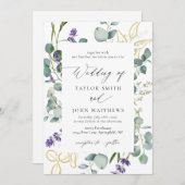 Eukalyptus Lavender Calligraphy Wedding Einladung (Vorne/Hinten)