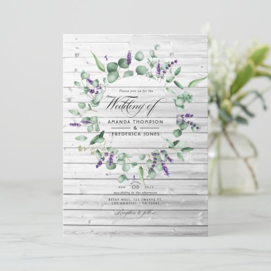 Eukalyptus Lavender Country Stones Wedding Einladung (Stehend Vorderseite)