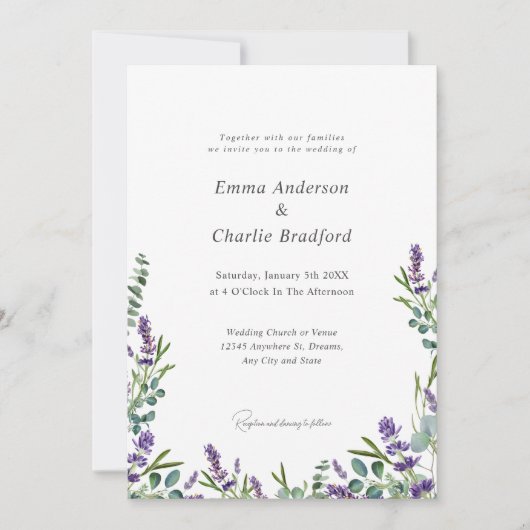 Eukalyptus Lavender Elegant Script Wedding Einladung (Vorderseite)