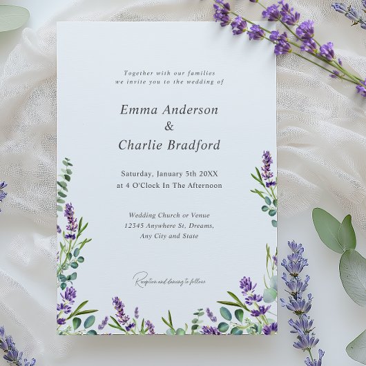 Eukalyptus Lavender Elegant Script Wedding Einladung