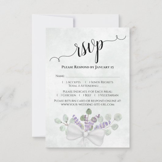 Eukalyptus & Lavender Elegante Hochzeit RSVP Karte (Vorderseite)