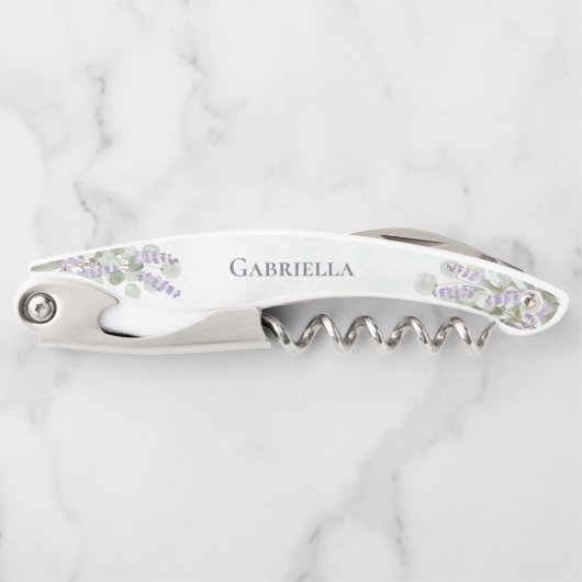Eukalyptus & Lavender Elegante Name der Brautjungf Kellnermesser (Vorderseite)