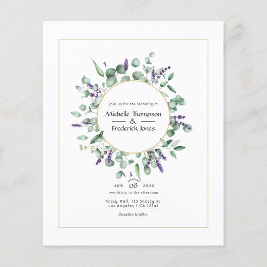 Eukalyptus Lavender Geometric Gold Wedding Flyer (Vorne)