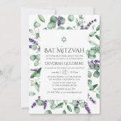 Eukalyptus Lavender Greenery Bat Mitzvah Einladung (Vorderseite)