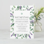 Eukalyptus Lavender Greenery Bat Mitzvah Einladung (Stehend Vorderseite)