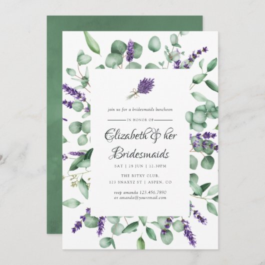 Eukalyptus Lavender Greenery Bridesmaids Luncheon Einladung (Vorne/Hinten)
