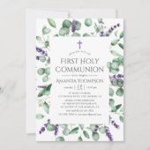 Eukalyptus Lavender Greenery Erste Heilige Kommuni Einladung (Vorderseite)