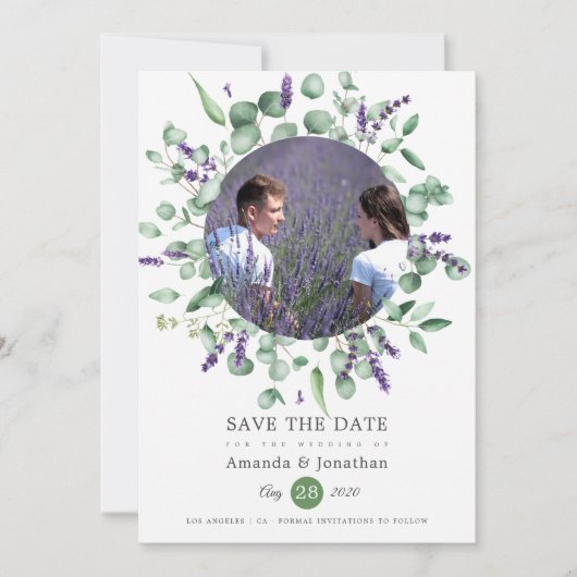 Eukalyptus Lavender Greenery Foto Wedding Save The Date (Vorderseite)