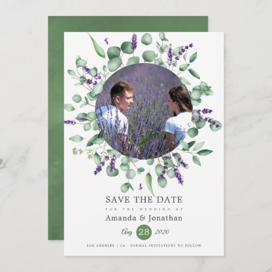 Eukalyptus Lavender Greenery Foto Wedding Save The Date (Vorne/Hinten)