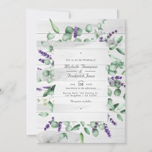Eukalyptus Lavender Greenery QR Code UAWG Wedding Einladung (Vorderseite)