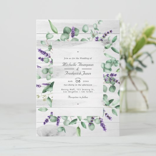 Eukalyptus Lavender Greenery QR Code UAWG Wedding Einladung (Stehend Vorderseite)
